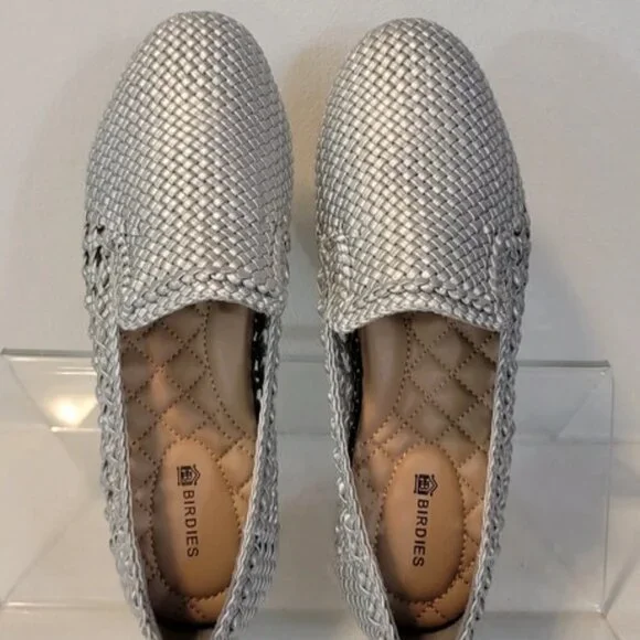 Birdies Silver Handwoven Vegan Leather Starling Loafer Flats - Picture 3 of 11